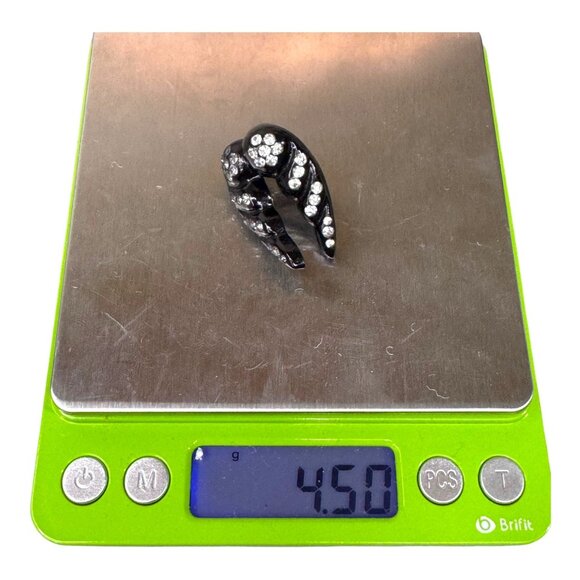 Vintage Black Clip-On Earrings Lucite Angel Wings Screw Back Rhinestone Accents - Picture 5 of 7